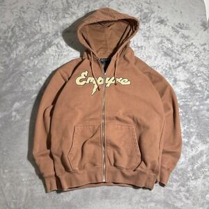 Empyre Zip Up Hoodie size M Heavyweight Brown and tan logo cotton and polyester